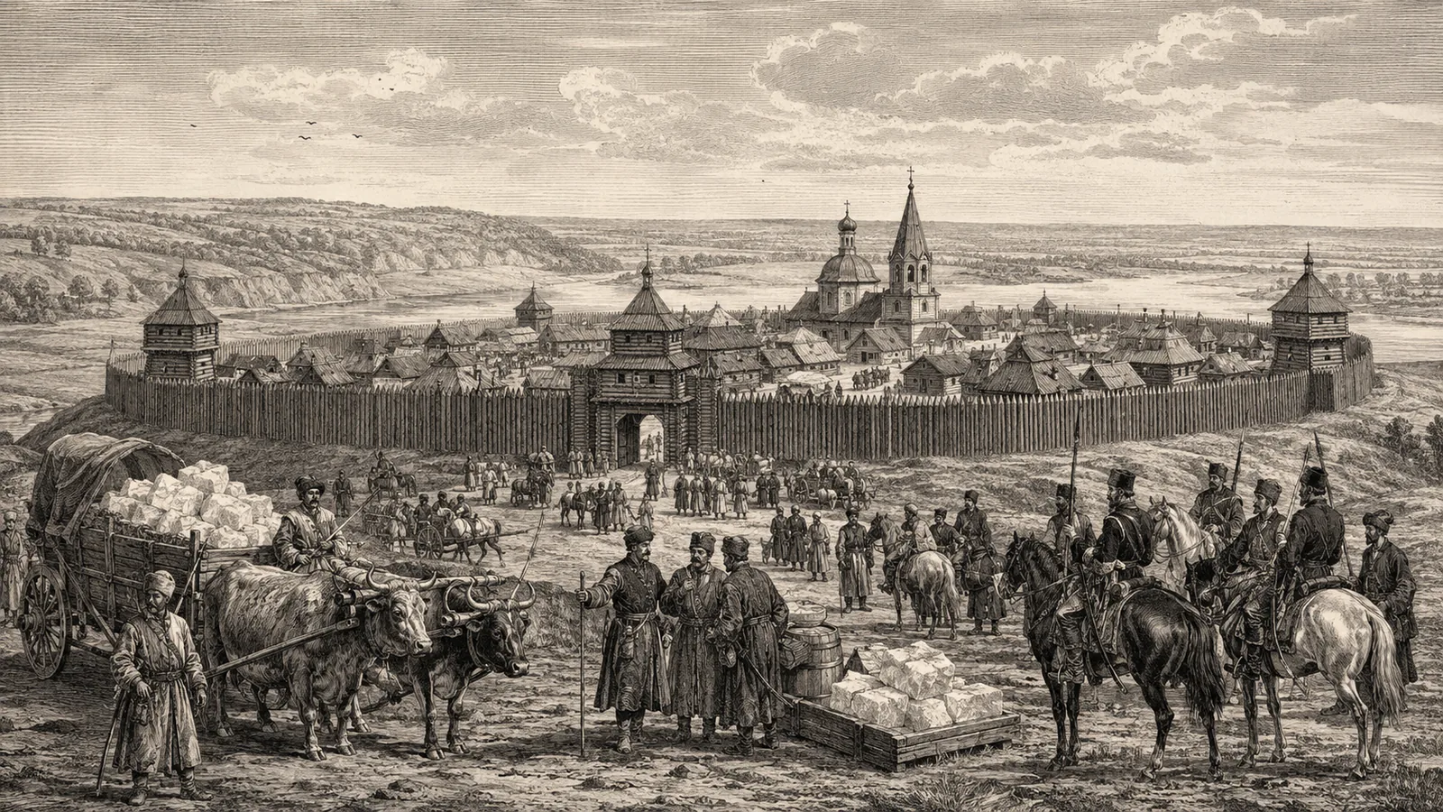 Digital reconstruction of Bakhmut in 1750, fortress and salt market